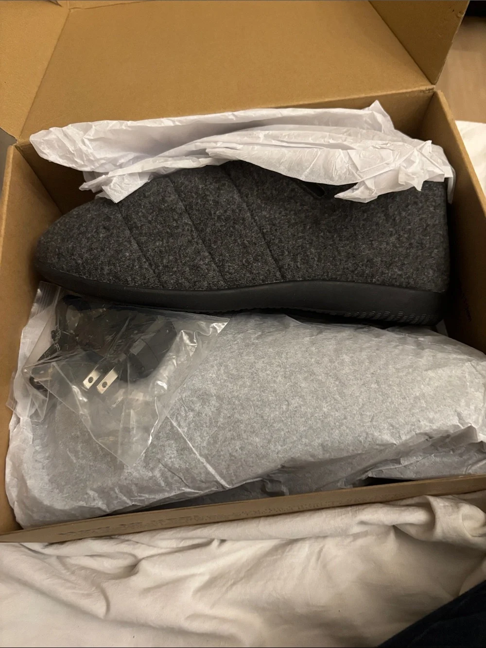 Tem hot heated slipper shoes unisex Gray Quilted Slip-On House Shoes